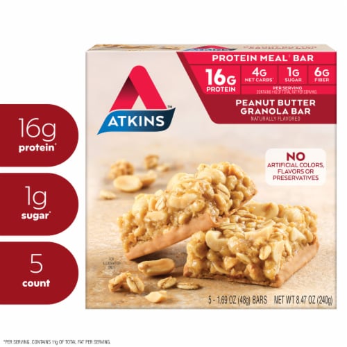 Atkins Peanut Butter Granola Meal Protein Bar Perspective: front