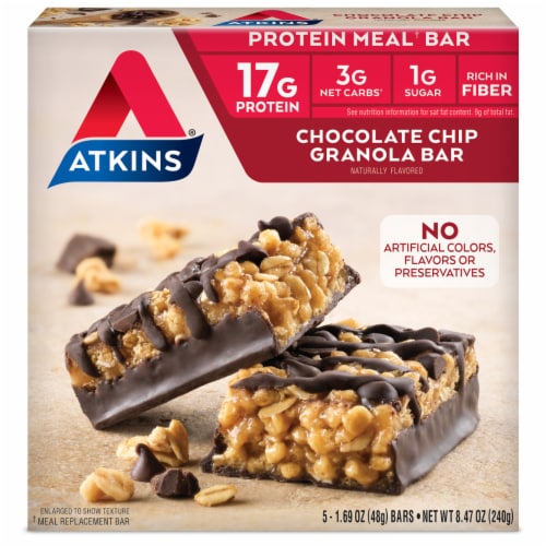 Atkins Chocolate Chip Granola Protein Bar Perspective: front