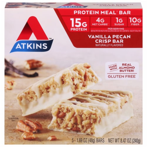 Atkins Vanilla Pecan Crisp Bars 5 Count Perspective: front