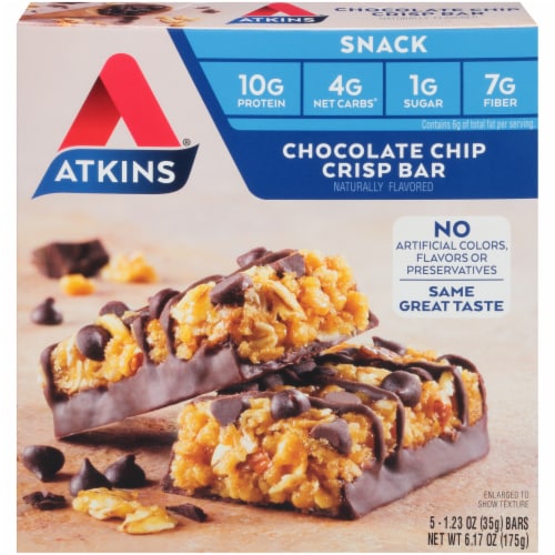 Atkins Chocolate Chip Crisp Snack Bars 5 Count Perspective: front