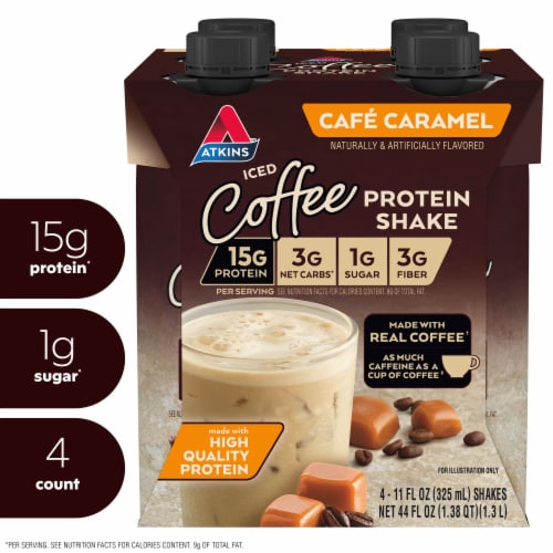 Atkins Cafe Caramel Protein Shake Perspective: front