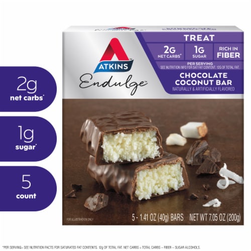 Atkins Low Sugar Endulge Chocolate Coconut Bar Perspective: front