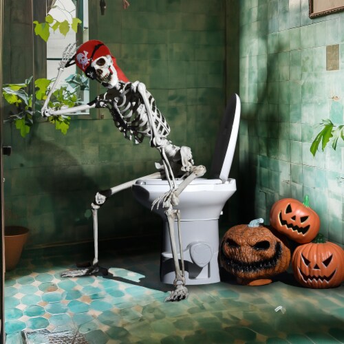 5.4ft Full Body Skeleton Props w/ Movable Joints for Halloween Party Decoration Perspective: front