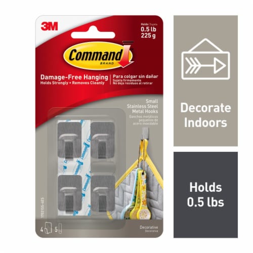 Command™ Small Stainless Steel Metal Hooks Perspective: front