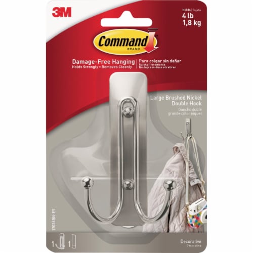 Command™ Large Brushed Nickel Double Hook Perspective: front