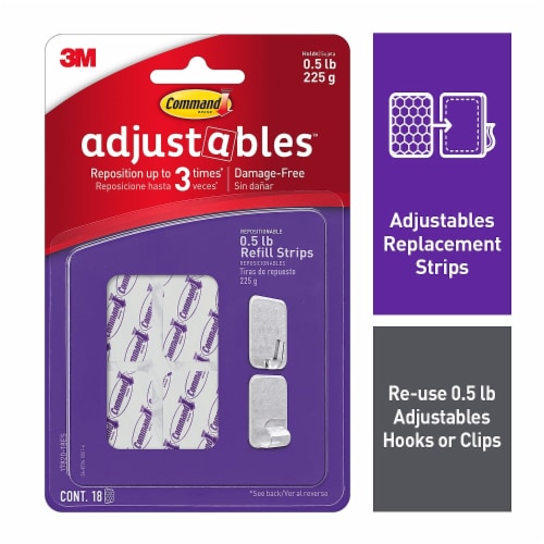 Adjustables Repositionable Mini Refill Strips, Holds up to 0.5 lb, 1.03 x 1.32, White, 18 Strips
