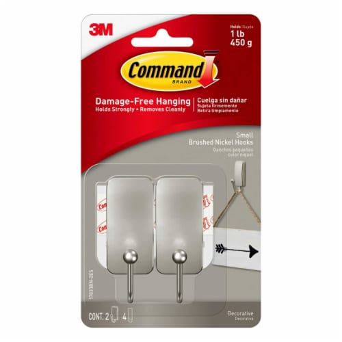 3M 118820 Small Brushed Nickel Hook, Case of 4 - Pack of 2 Perspective: front