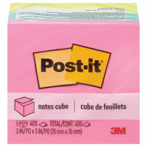 Post-it® Notes Cube, 3 in x 3 in, Bright Colors, 1 Cube/Pack, 400 Sheets/Cube Perspective: front