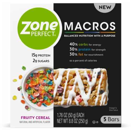 ZonePerfect Macros Fruit Cereal Bar Perspective: front