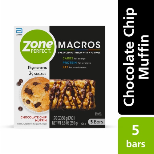 ZonePerfect® Macros Chocolate Chip Muffin Protein Bars Perspective: front