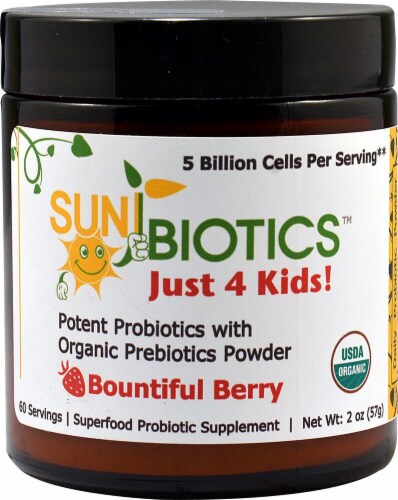 Sunbiotics Just 4 Kids! Potent Probiotics with Organic Prebiotics Bountiful Berry Powder Perspective: front