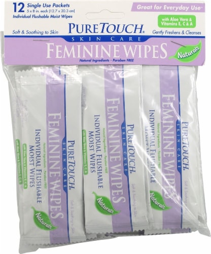 Puretouch Individual Flushable Moist Feminine Wipes Perspective: front