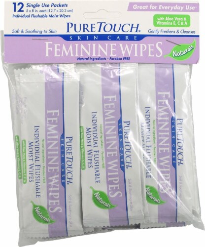 Puretouch Individual Flushable Moist Feminine Wipes Perspective: front