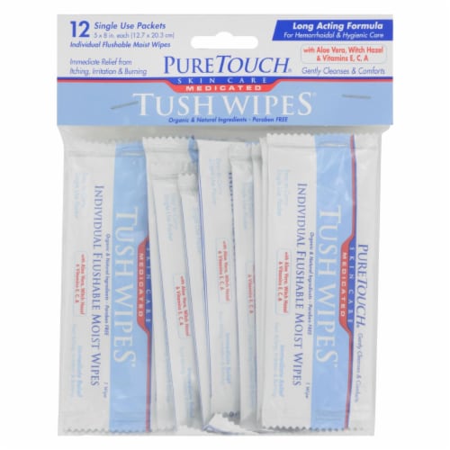 Puretouch Tush Wipes Medicated Individual Flushable Moist Wipes Perspective: front