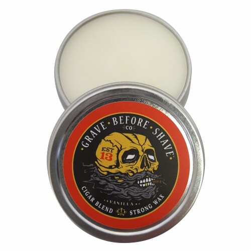 Vanilla Cigar Blend Strong Hold Mustache Wax | 1 Oz. Tin Perspective: front