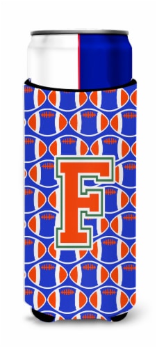 Letter F Football Green, Blue and Orange Ultra Hugger for slim cans Perspective: front