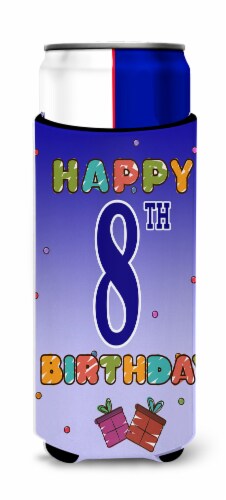 Carolines Treasures CJ1099MUK Happy 8th Birthday Ultra Hugger for slim cans Perspective: front