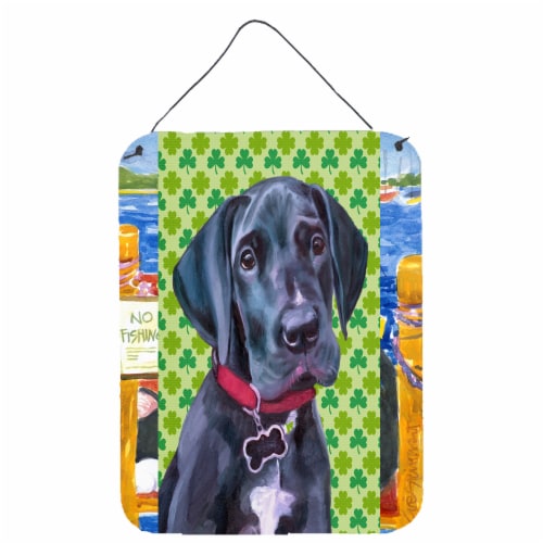 Black Great Dane Puppy St. Patrick's Day Shamrock Wall or Door Hanging Prints Perspective: front
