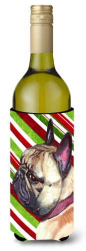 French Bulldog Frenchie Candy Cane Holiday Christmas Wine Bottle Hugger Perspective: front