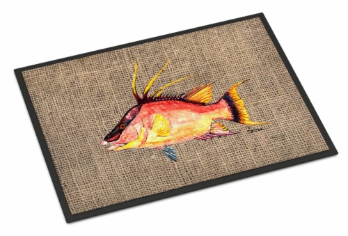 Carolines Treasures 8753JMAT Hog Snapper on Faux Burlap Doormat 24x36 Perspective: front