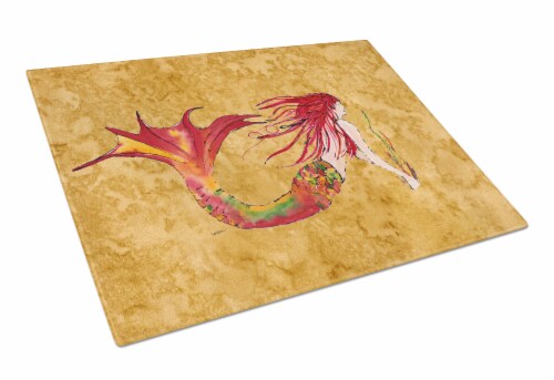 Carolines Treasures 8727LCB Ginger Red Headed Mermaid on Gold Glass Cutting Boa Perspective: front
