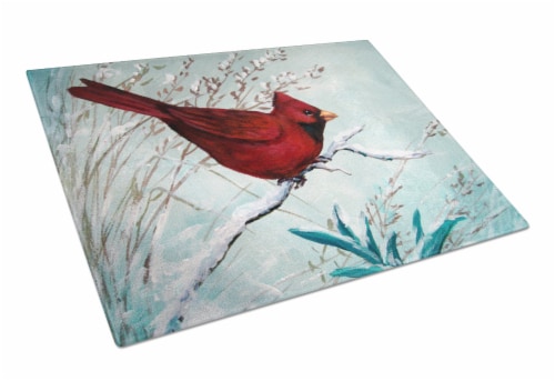 Carolines Treasures PJC1110LCB Cardinal Winter Red Bird Glass Cutting Board Lar Perspective: front