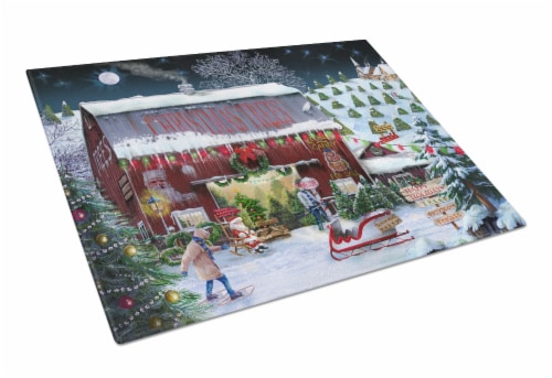 Carolines Treasures  PTW2002LCB Christmas Tree Farm Glass Cutting Board Large Perspective: front