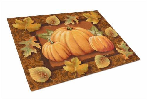 Carolines Treasures PTW2009LCB Pumpkins and Fall Leaves Glass Cutting Board Lar Perspective: front