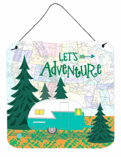 Let's Adventure Glamping Trailer Wall or Door Hanging Prints Perspective: front