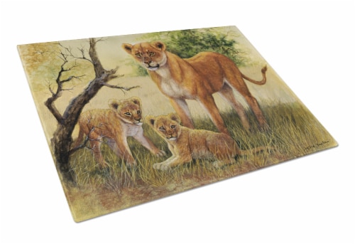 Carolines Treasures BDBA0307LCB Lion and Cubs by Daphne Baxter Glass Cutting Bo Perspective: front
