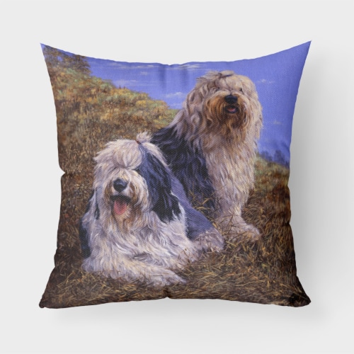 Old English Sheepdogs by Michael Herring Fabric Decorative Pillow Perspective: front