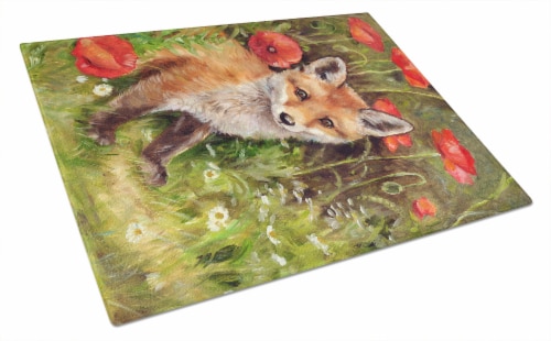 Carolines Treasures CDCO0226LCB Fox Cub by Debbie Cook Glass Cutting Board Larg Perspective: front