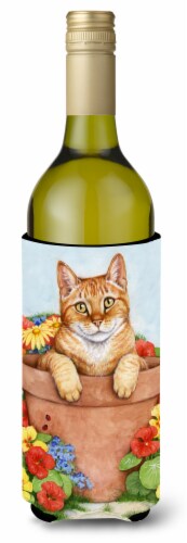 Carolines Treasures  CDCO0395LITERK Ginger Cat In Pot by Debbie Cook Wine Bottle Perspective: front
