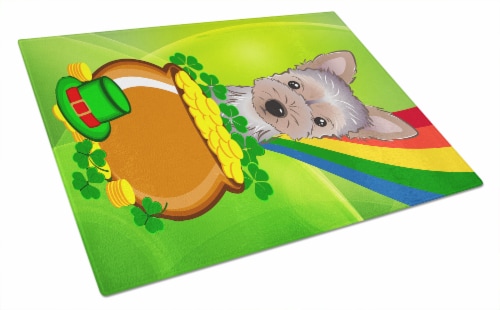 Carolines Treasures  BB1976LCB Yorkie Puppy St. Patrick's Day Glass Cutting Boar Perspective: front
