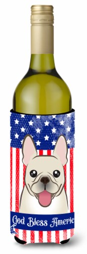 Carolines Treasures  BB2168LITERK American Flag and French Bulldog Wine Bottle H Perspective: front