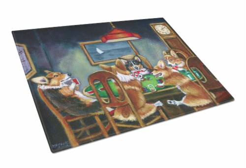 Carolines Treasures  7416LCB Corgi Playing Poker Glass Cutting Board Large Perspective: front