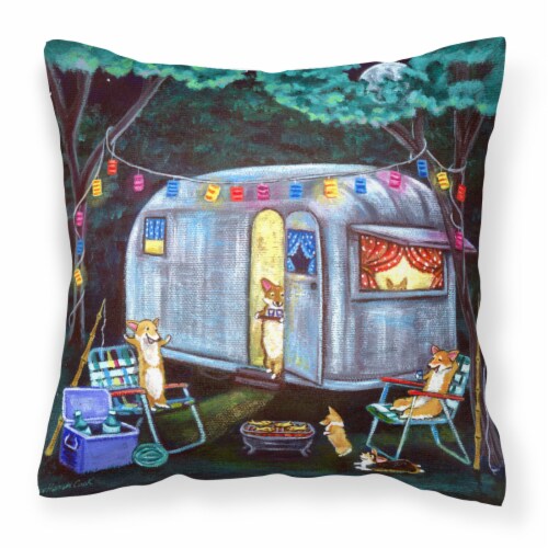 Carolines Treasures  7435PW1414 Corgi Glamping Fish Tales Trailer Fabric Decorat Perspective: front