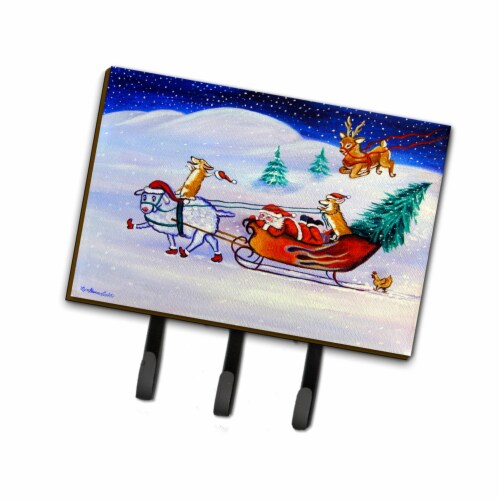 Carolines Treasures 7442TH68 Corgi Highhacked Santa Claus Sleigh Leash or Key Holder Perspective: front