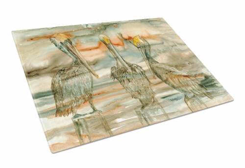 Carolines Treasures 8980LCB Pelicans on their perch Abstract Glass Cutting Boar Perspective: front