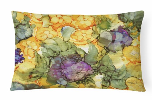 Abstract Flowers Purple and Yellow Canvas Fabric Decorative Pillow 12Hx16W Metro Market