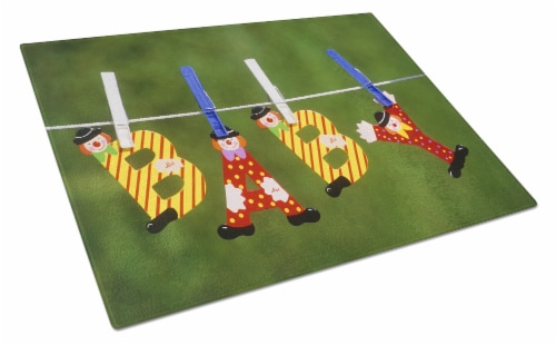 Carolines Treasures  APH5091LCB New Baby Clown Clothesline Glass Cutting Board L Perspective: front
