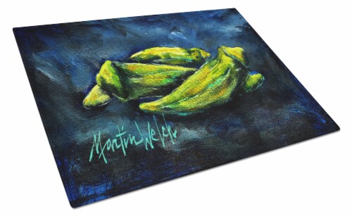 Carolines Treasures MW1229LCB Okra Bleu Glass Cutting Board Large Perspective: front