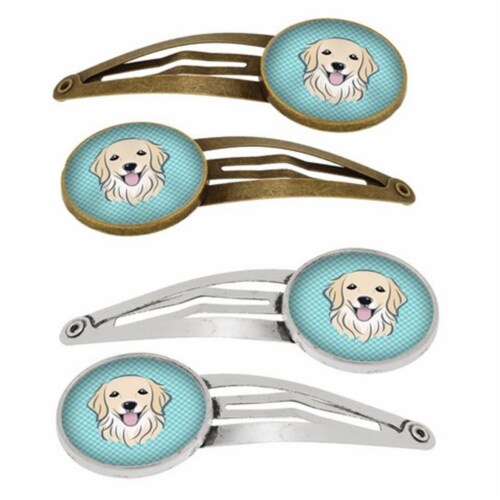 Carolines Treasures BB1143HCS4 Checkerboard Blue Golden Retriever Barrettes Hair Clips, Set o Perspective: front