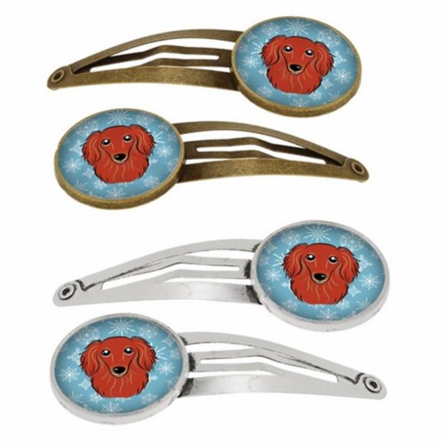 Carolines Treasures BB1648HCS4 Snowflake Longhair Red Dachshund Barrettes Hair Clips, Set of Perspective: front
