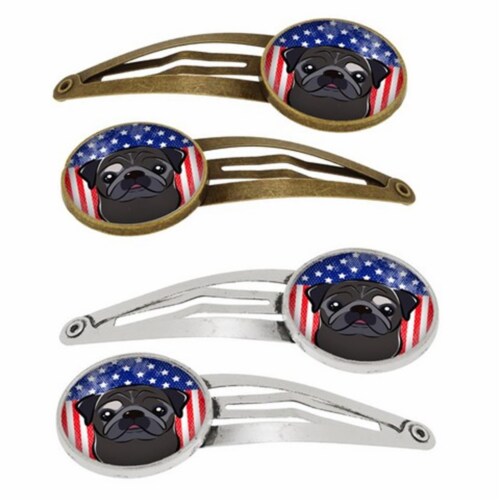 Carolines Treasures BB2193HCS4 American Flag & Black Pug Barrettes Hair Clips, Set of 4 Perspective: front