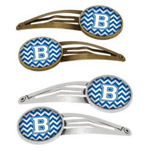Carolines Treasures CJ1045-BHCS4 Letter B Chevron Blue & White Barrettes Hair Clips Perspective: front