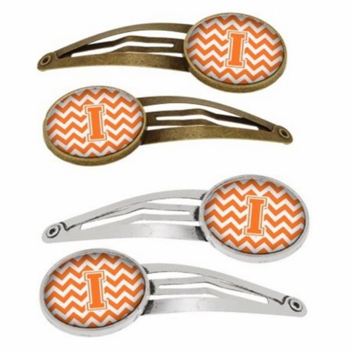 Carolines Treasures CJ1046-IHCS4 Letter I Chevron Orange & White Barrettes Hair Clips, Set of Perspective: front