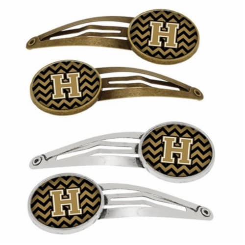Carolines Treasures CJ1050-HHCS4 Letter H Chevron Black & Gold Barrettes Hair Clips Perspective: front