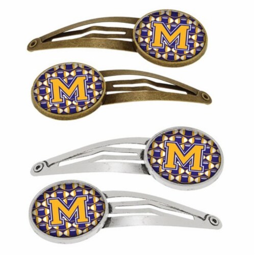 Carolines Treasures CJ1064-MHCS4 Letter M Football Purple & Gold Barrettes Hair Clips, Set of Perspective: front