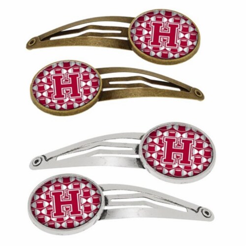 Carolines Treasures CJ1065-HHCS4 Letter H Football Crimson, Grey & White Barrettes Hair Clips Perspective: front